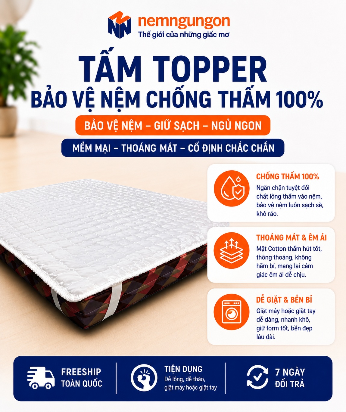 Tấm lót bảo vệ nệm chống thấm 100% - Phạm Thanh