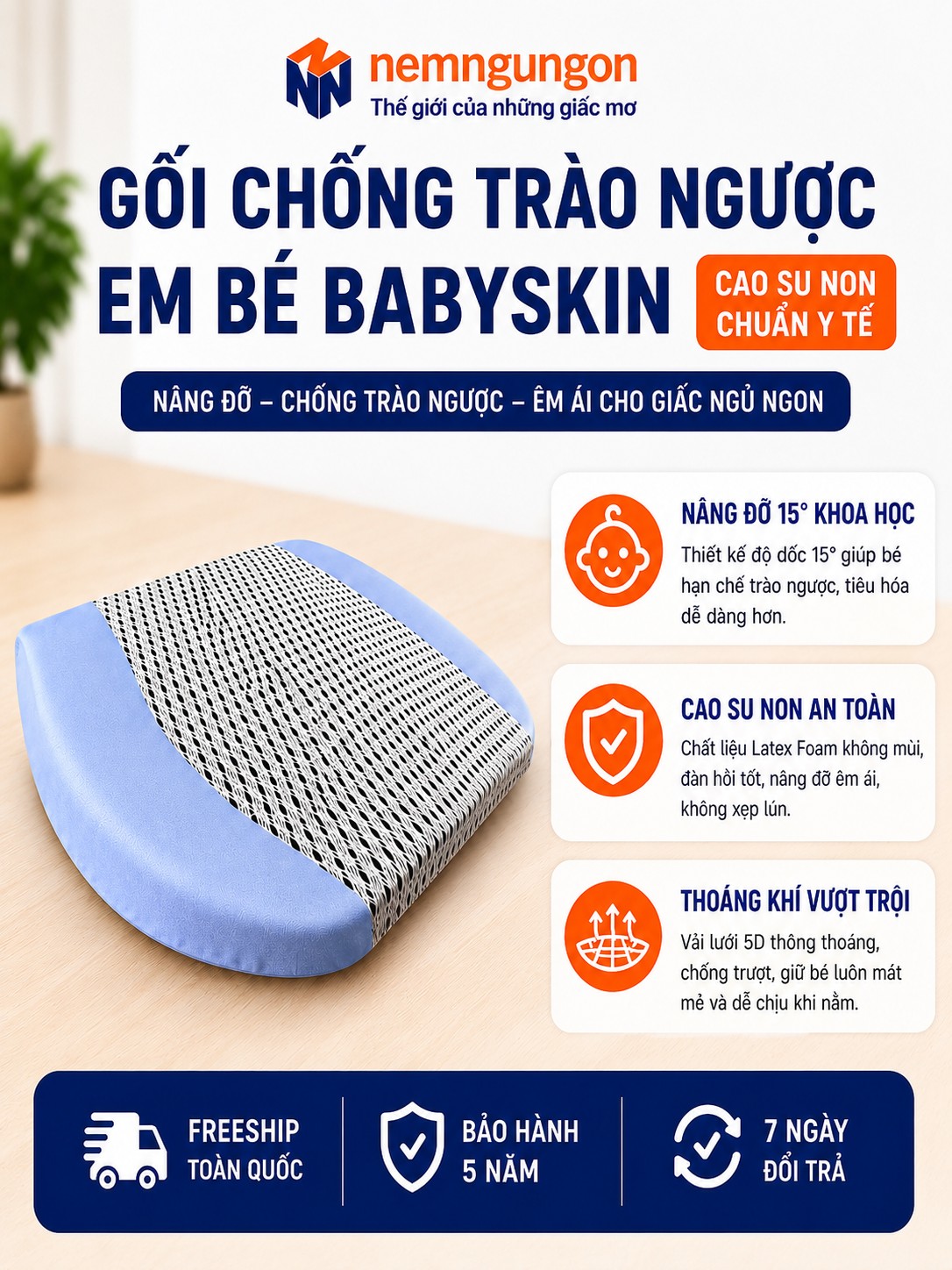Gối chống trào ngược cho bé Babyskin