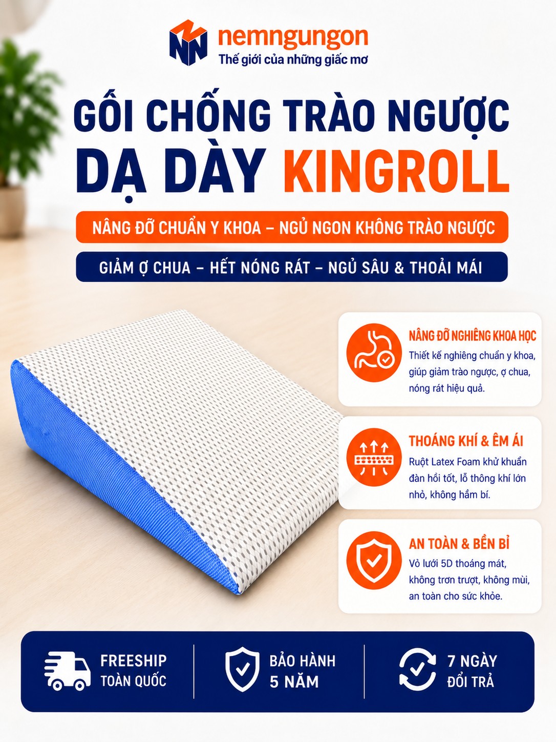 Gối chống trào ngược cho người lớn Kingroll