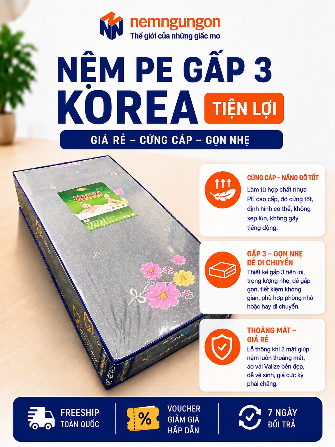 Nệm PE Korea gấp 3 - Phạm Thanh