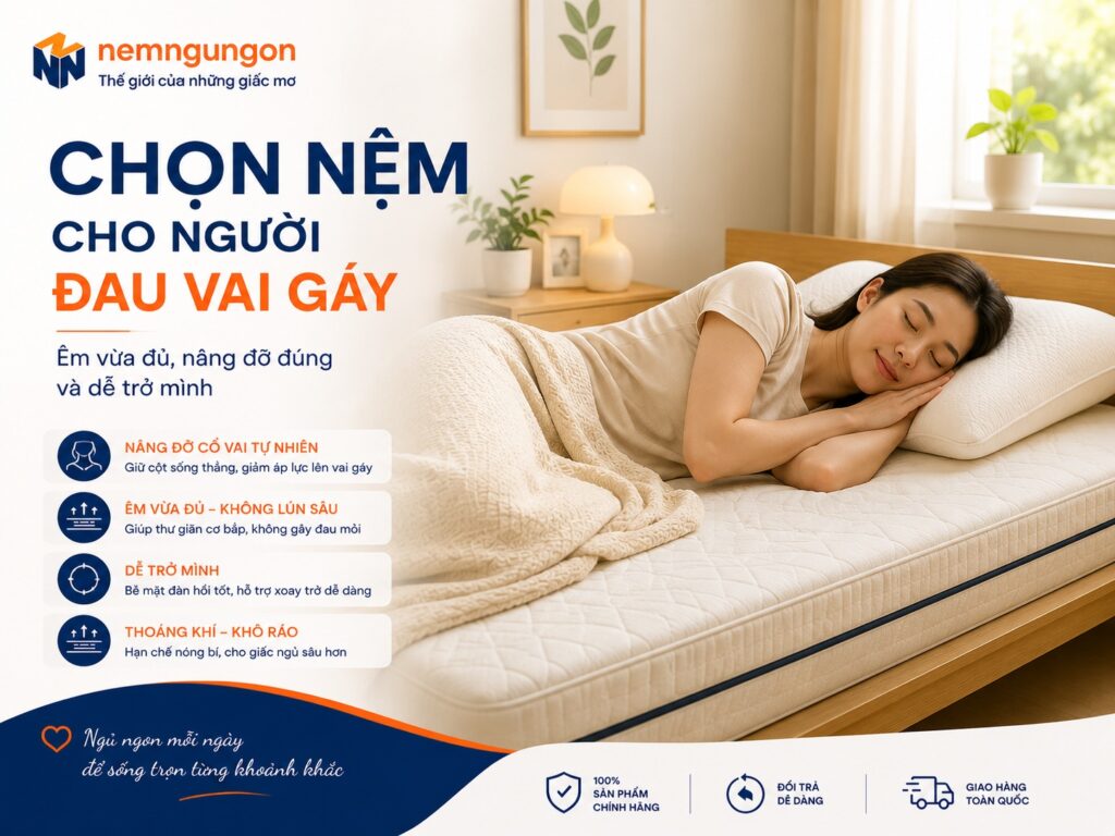 Nệm Ngủ Ngon - Chọn nệm cho người đau vai gáy