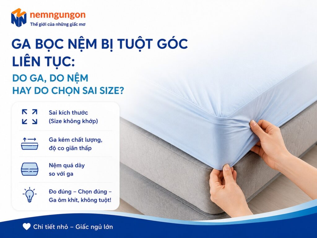 Nệm Ngủ Ngon - ga bọc nệm bị tuột góc