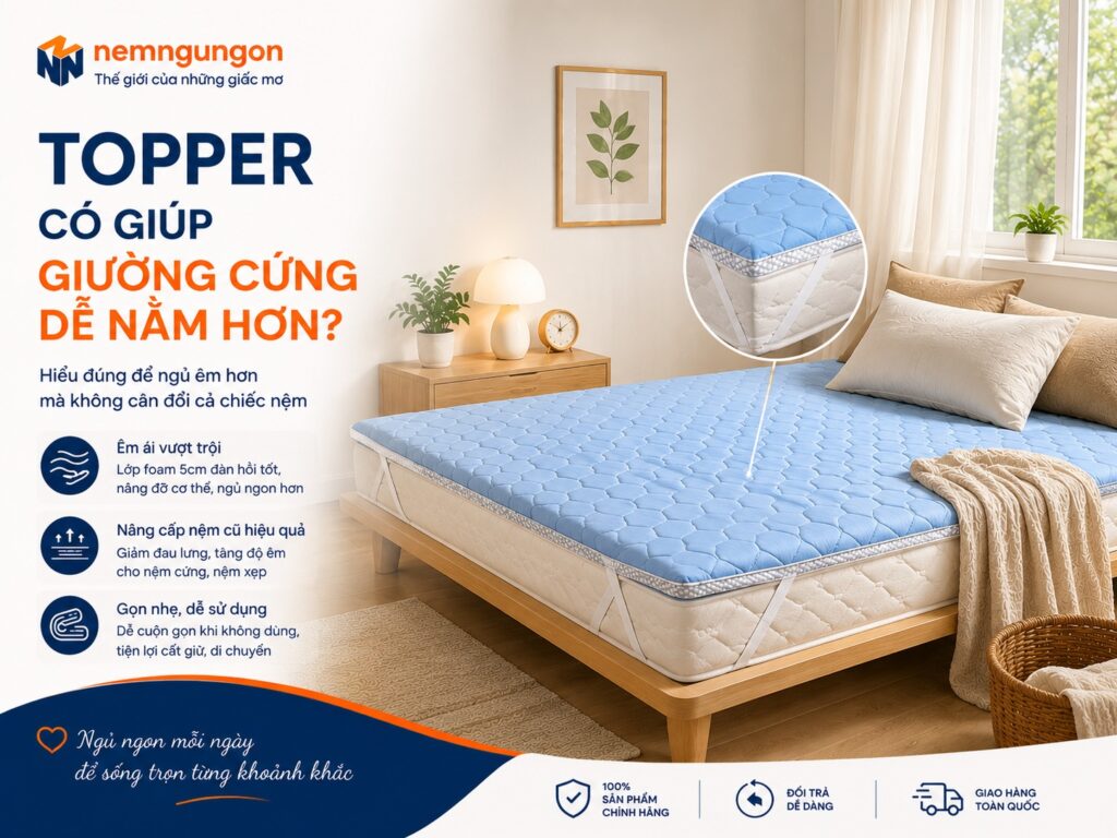 Nệm Ngủ Ngon - Topper có giúp giường cứng dễ nằm hơn
