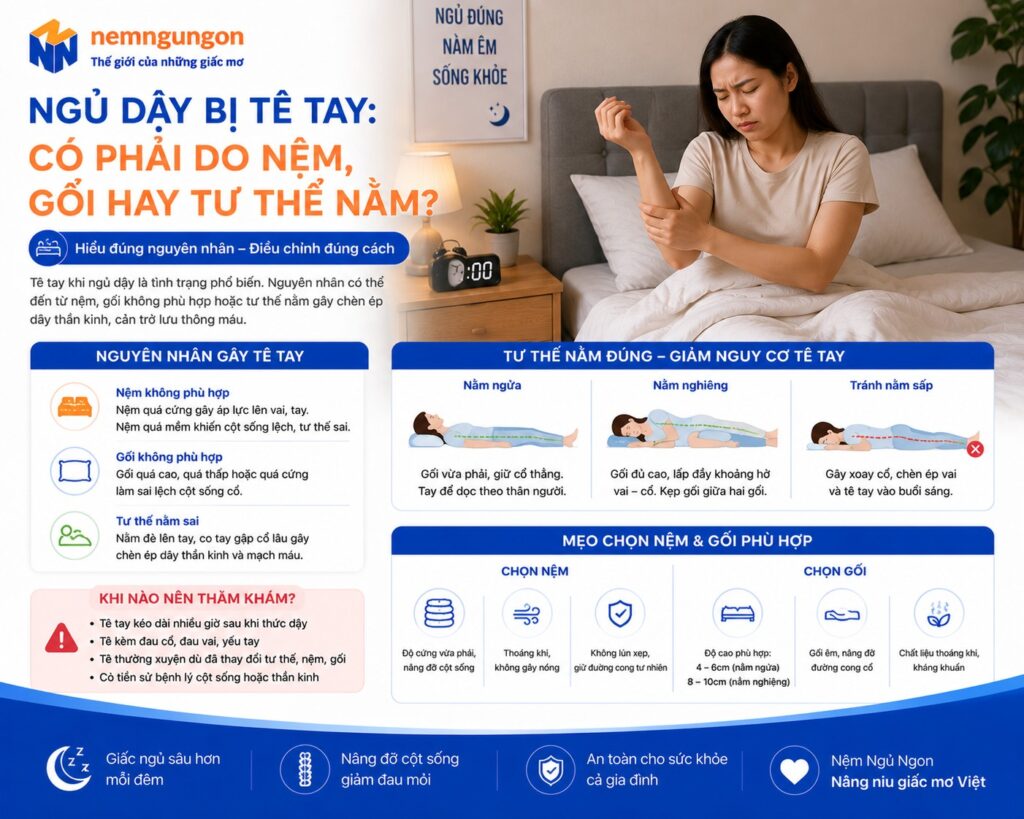 Nệm Ngủ Ngon - Ngủ dậy bị tê tay