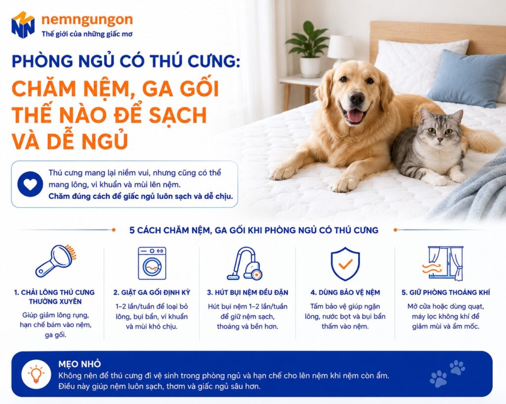 Nệm Ngủ Ngon - Phòng ngủ có thú cưng